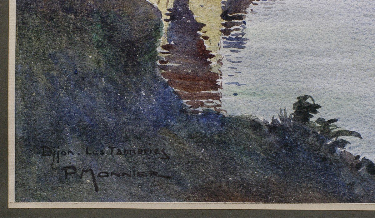 Watercolor Dijon Les Tanneries P. Monnier Early 20th Century-photo-3
