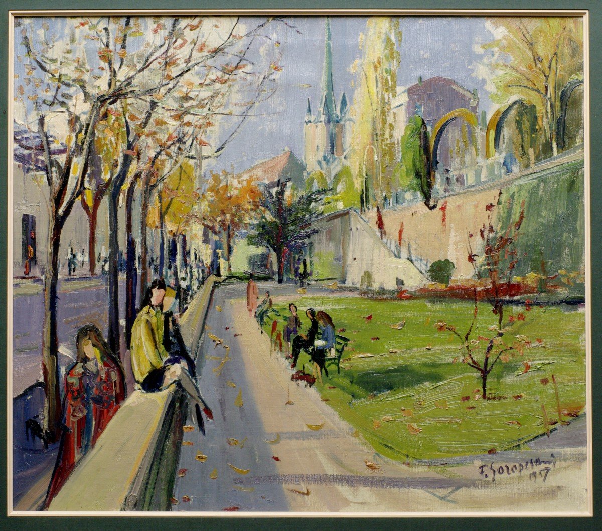 Painting 1957 View Of Lausanne Church Of Saint Francis Garopesani Switzerland-photo-2
