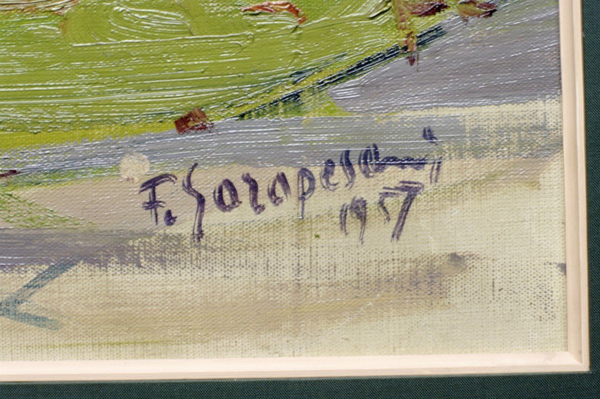 Painting 1957 View Of Lausanne Church Of Saint Francis Garopesani Switzerland-photo-3