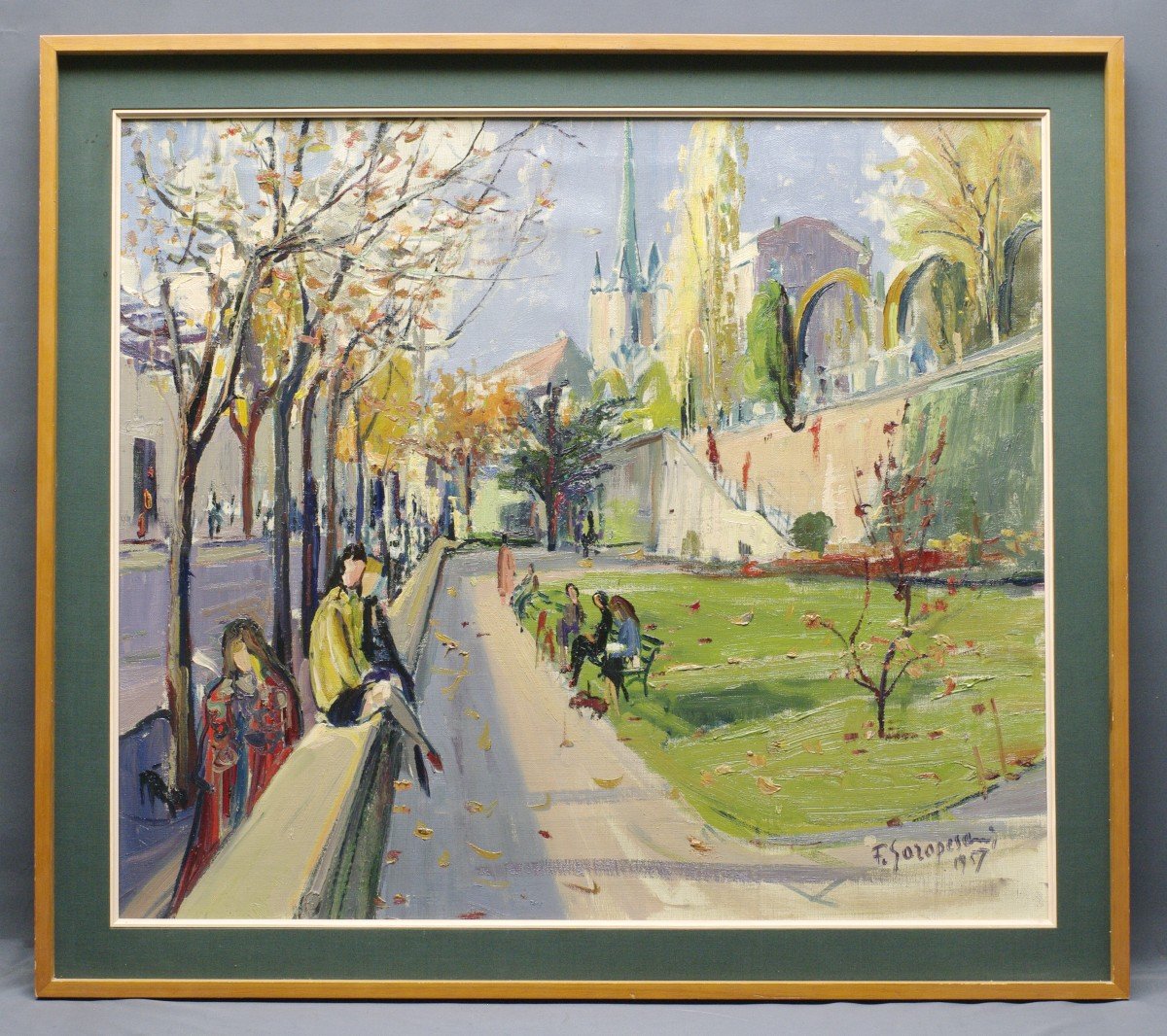 Painting 1957 View Of Lausanne Church Of Saint Francis Garopesani Switzerland