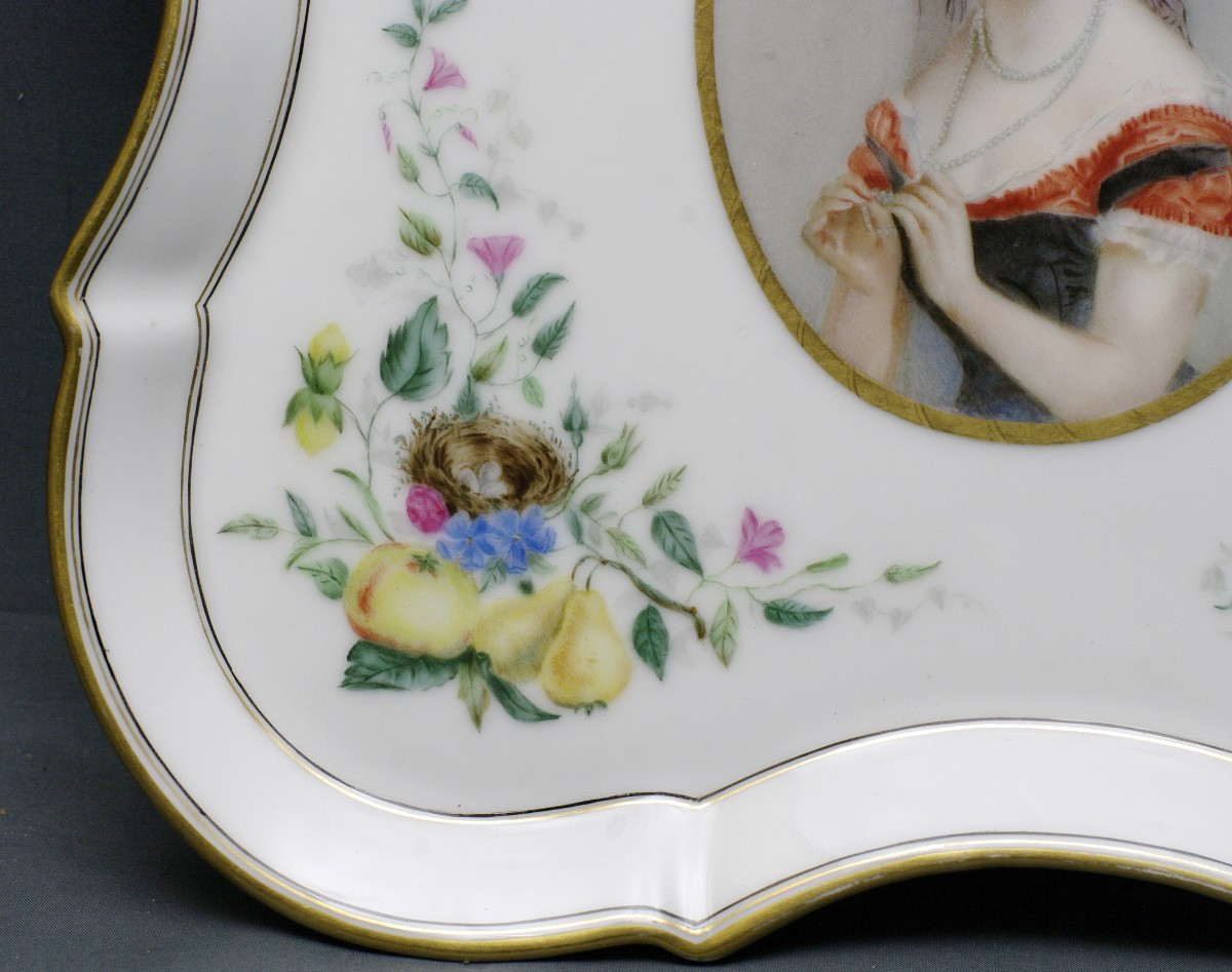 19th Century Paris Porcelain Dish, Personalized, Portrait And Monogram-photo-3