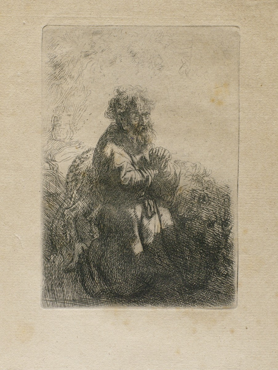 Rembrandt Saint Jerome In Prayer Old Etching 