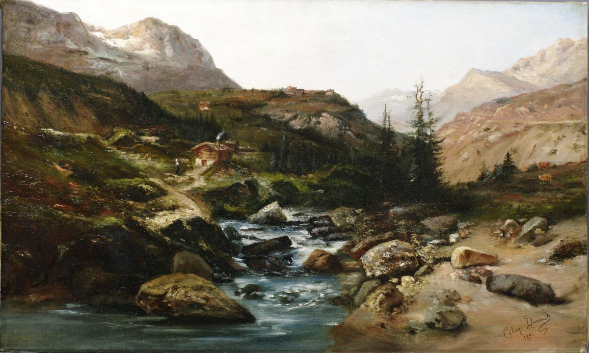 Large Mountain Painting 1896 Cécile Durand-photo-2