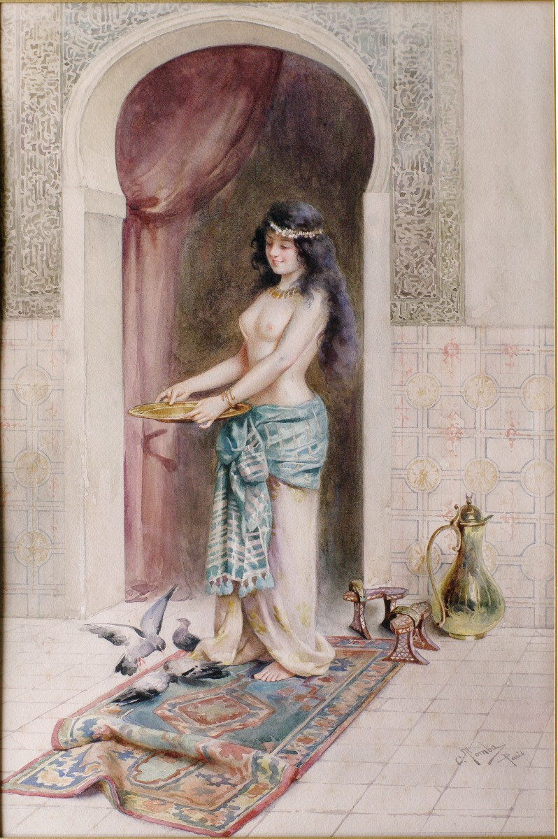 Watercolor Casimiro Tomba Aldini Odalisque Orientalism-photo-2