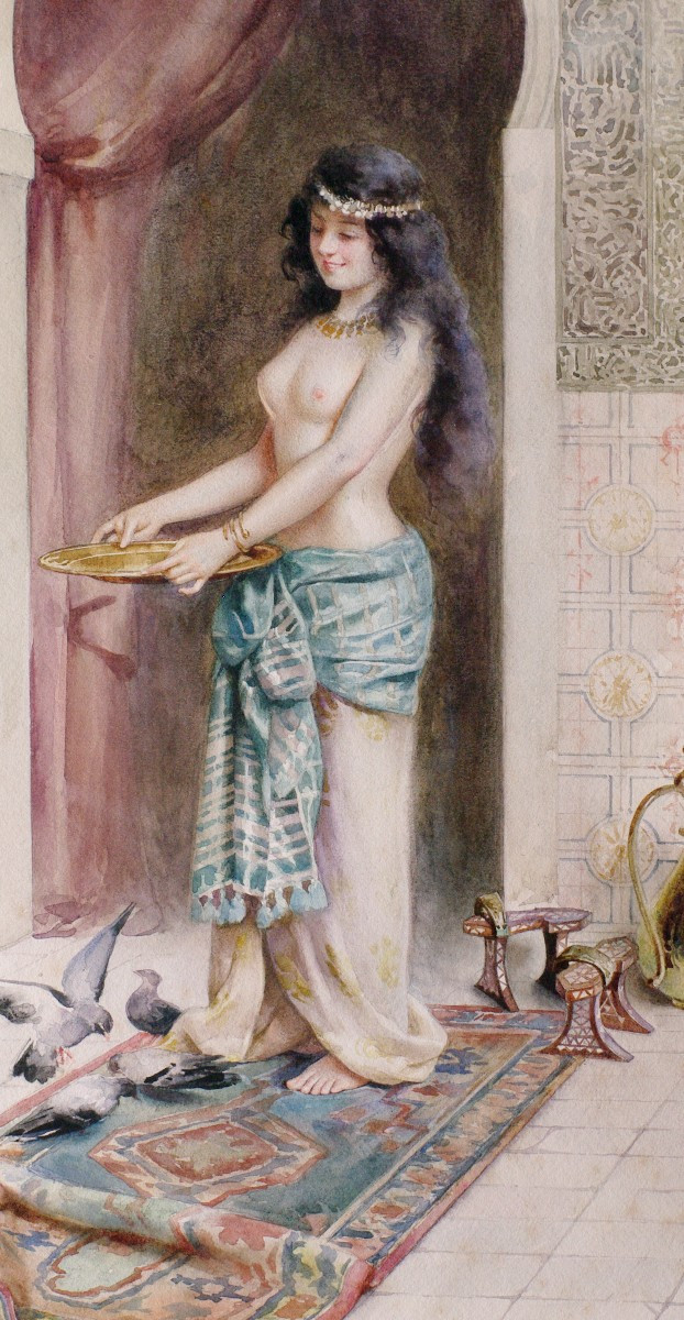 Watercolor Casimiro Tomba Aldini Odalisque Orientalism-photo-3