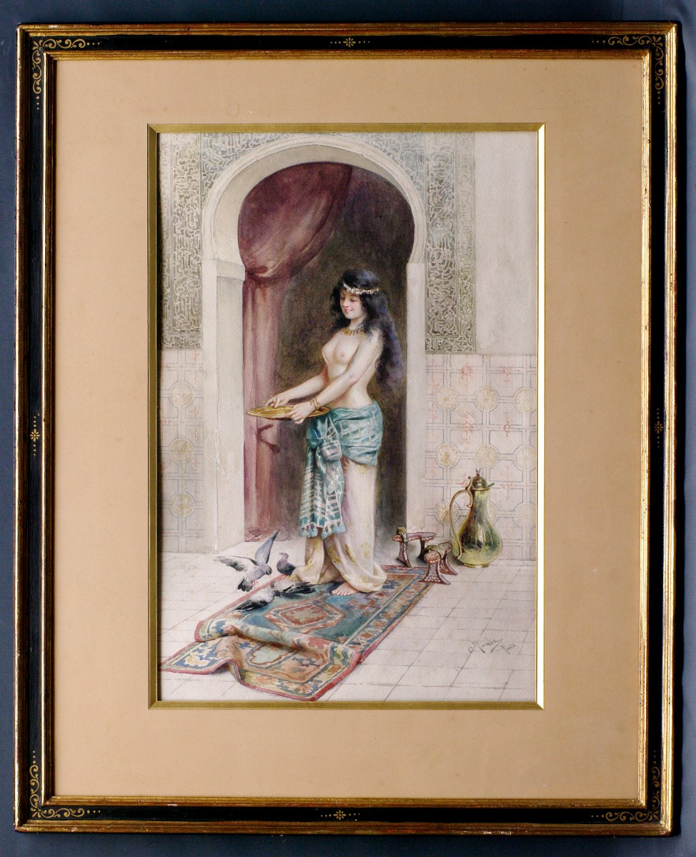Watercolor Casimiro Tomba Aldini Odalisque Orientalism-photo-4
