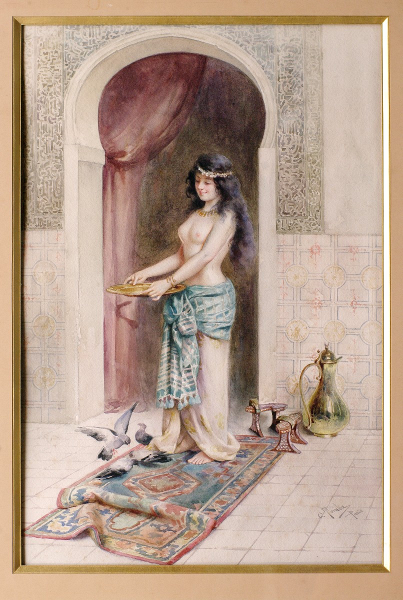 Watercolor Casimiro Tomba Aldini Odalisque Orientalism