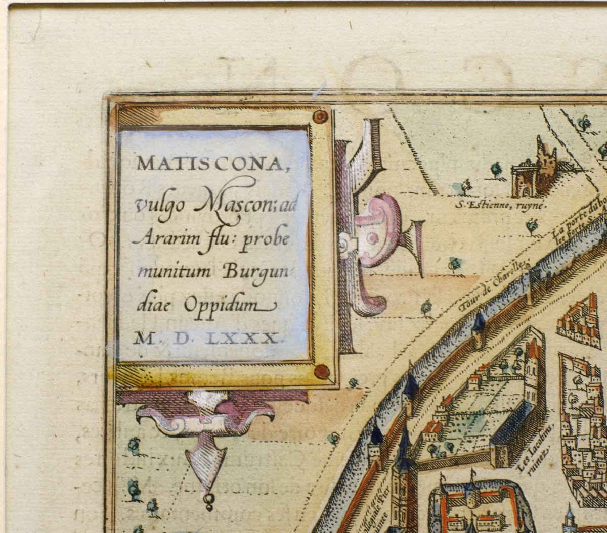 Carte de 1580 (d'époque)  Mastiscona & Cabillinum par Braun Georg Macon et Châlons-photo-2