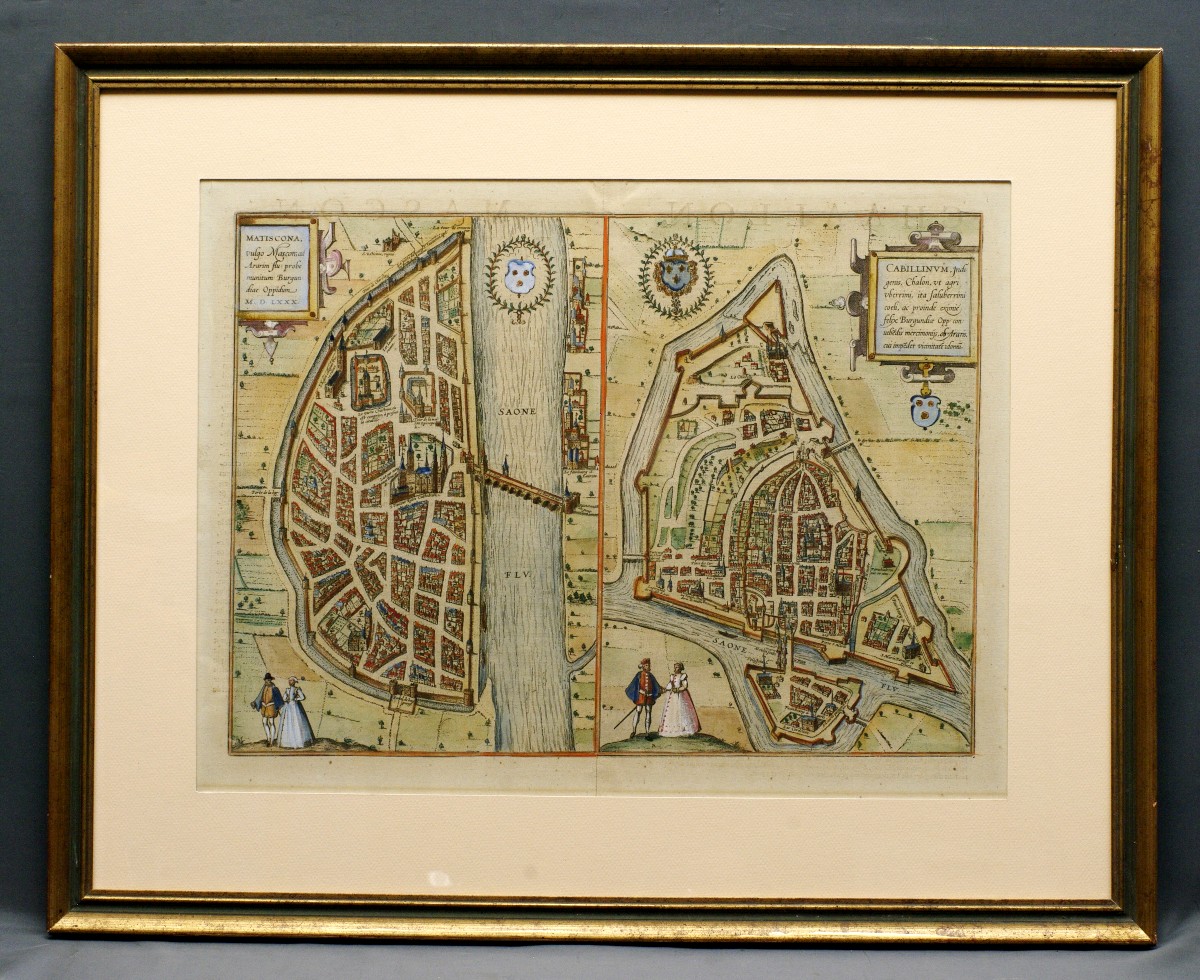 Carte de 1580 (d'époque)  Mastiscona & Cabillinum par Braun Georg Macon et Châlons