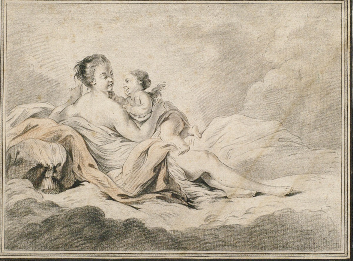 Gravure ancienne par Bonnet d'après Boucher l'Amour caressée cadre bois doré-photo-3
