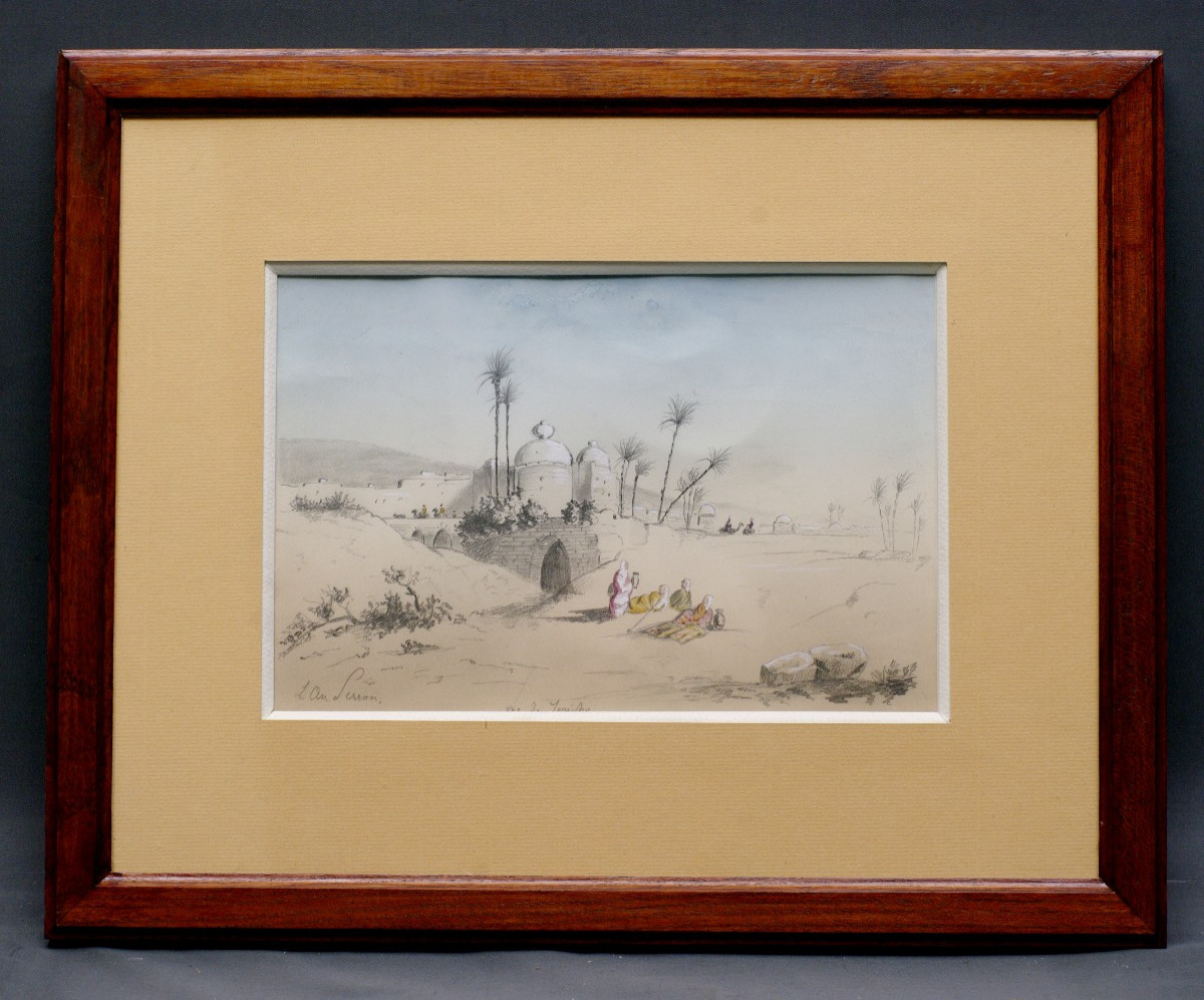 Aquarelle 19ème Jéricho signée Perron Israël-photo-2