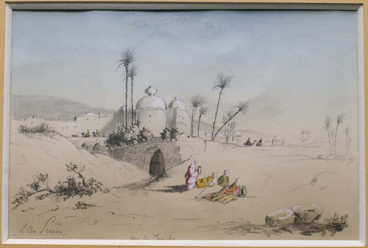 Aquarelle 19ème Jéricho signée Perron Israël