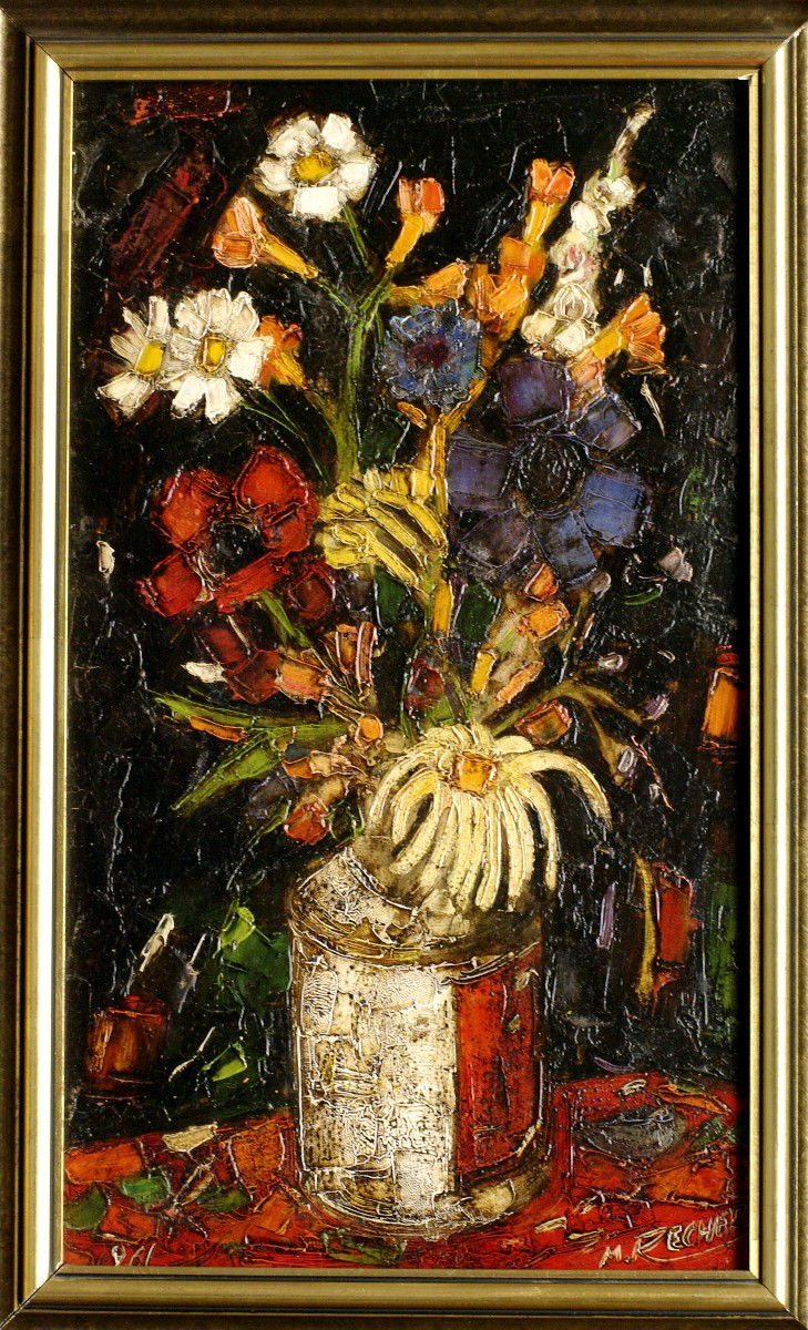 Recher Marcel Bouquet de fleurs 1961 Peintre Alsacien