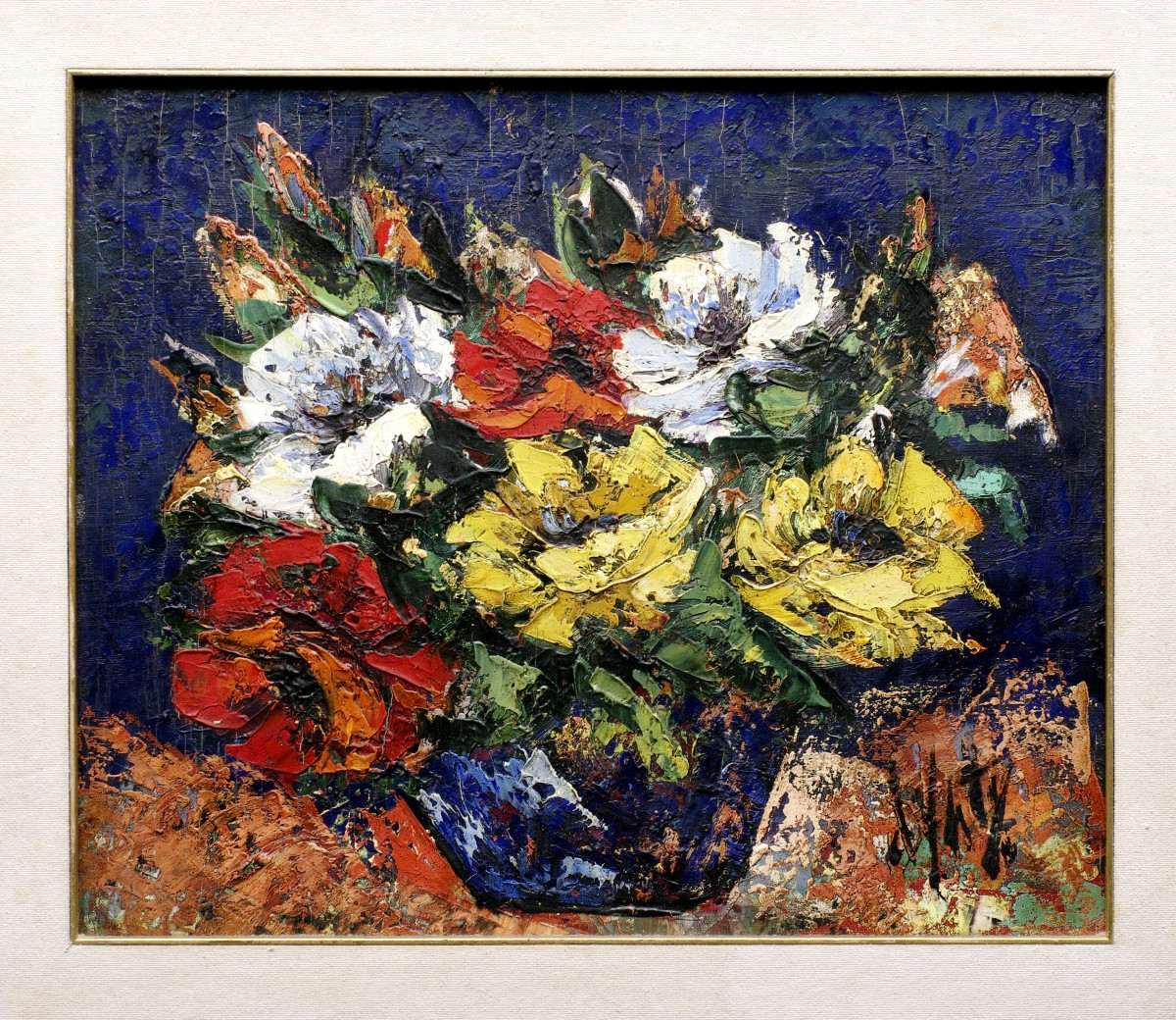 Henry Danty Circa 1970 Bouquet Of Flowers Oil On Canvas-photo-2