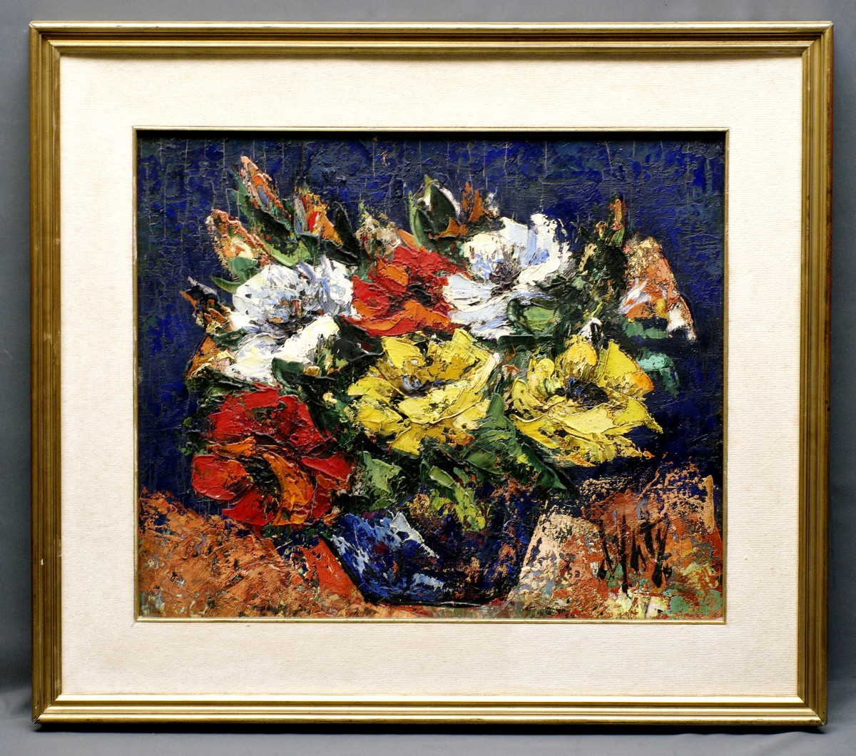 Henry Danty Circa 1970 Bouquet Of Flowers Oil On Canvas