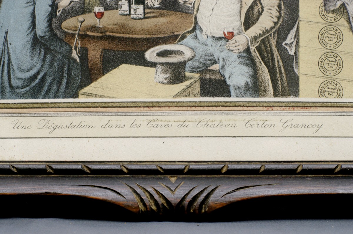 Corton Grancey Circa 1830 Color Lithograph A Wine Tasting-photo-3