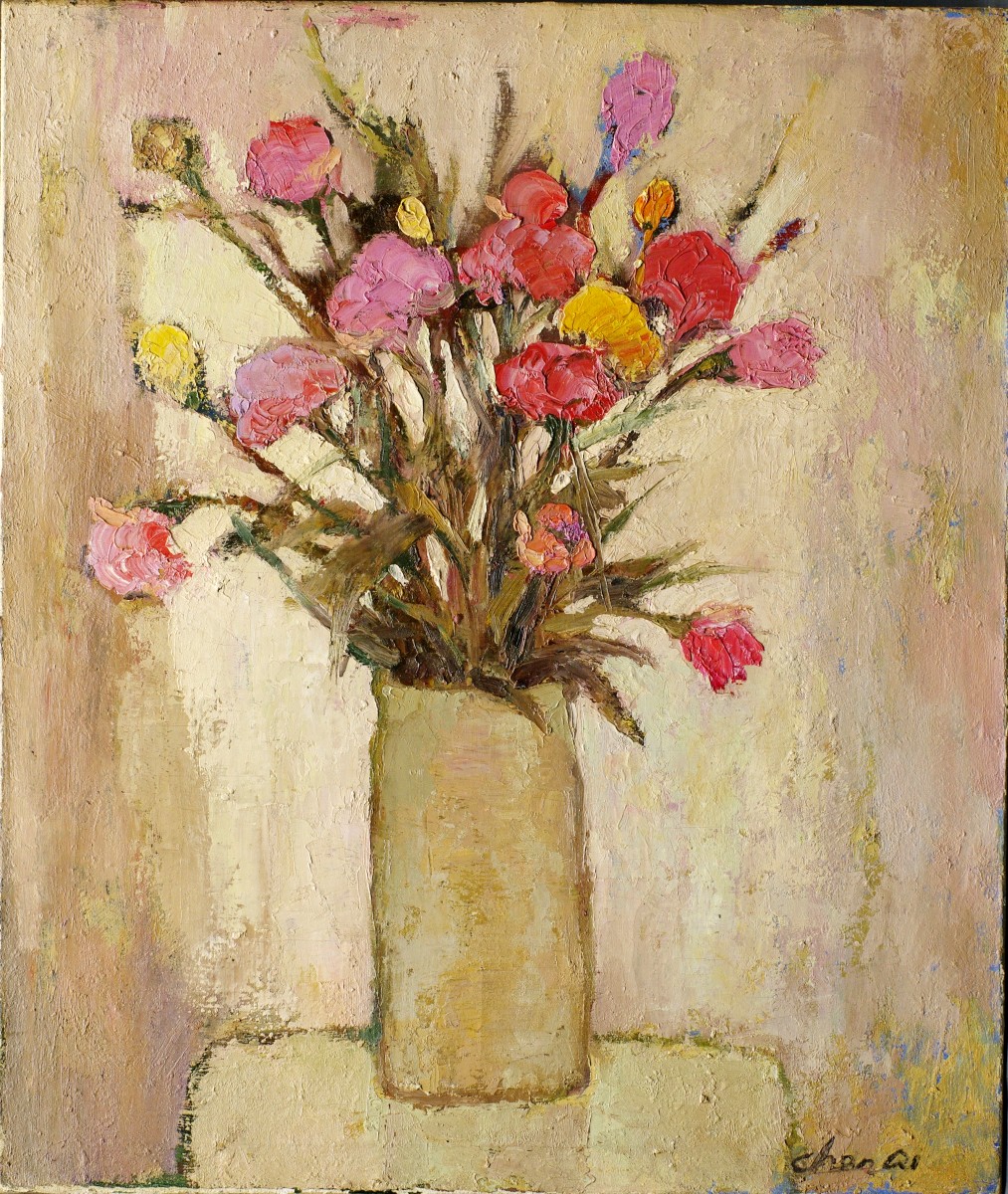 Tableau Chen Qi bouquet de roses 1970 -photo-2
