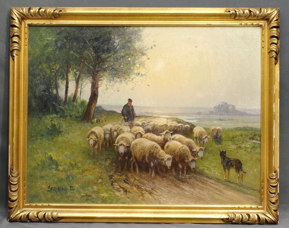 Adolphe Grenet de Joigny tableau vers 1880 Troupeau de moutons berger