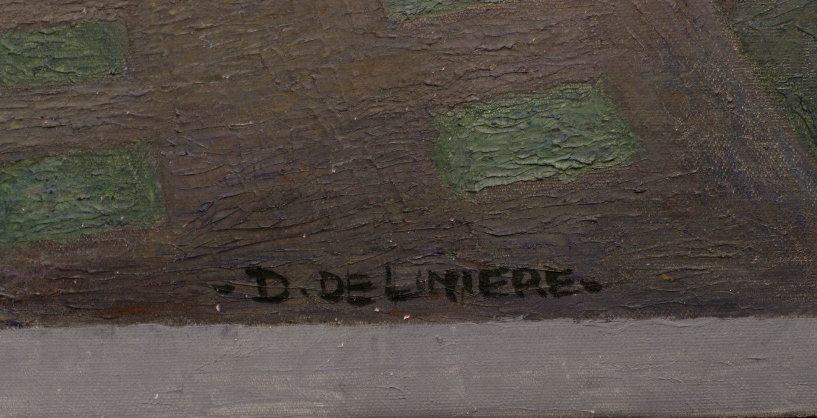 Daniel DE LINIERE tableau huile sur toile Couchant sur la ville vers 1980-photo-2