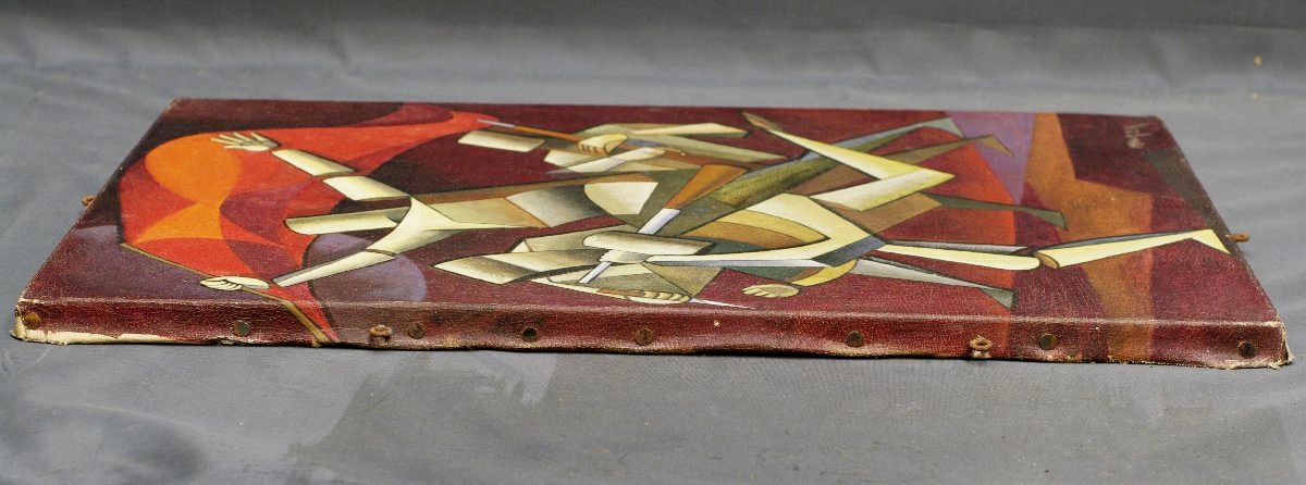 Tableau Cubisme Marek entre 1930 et 1950 soldats au drapeau rouge-photo-1
