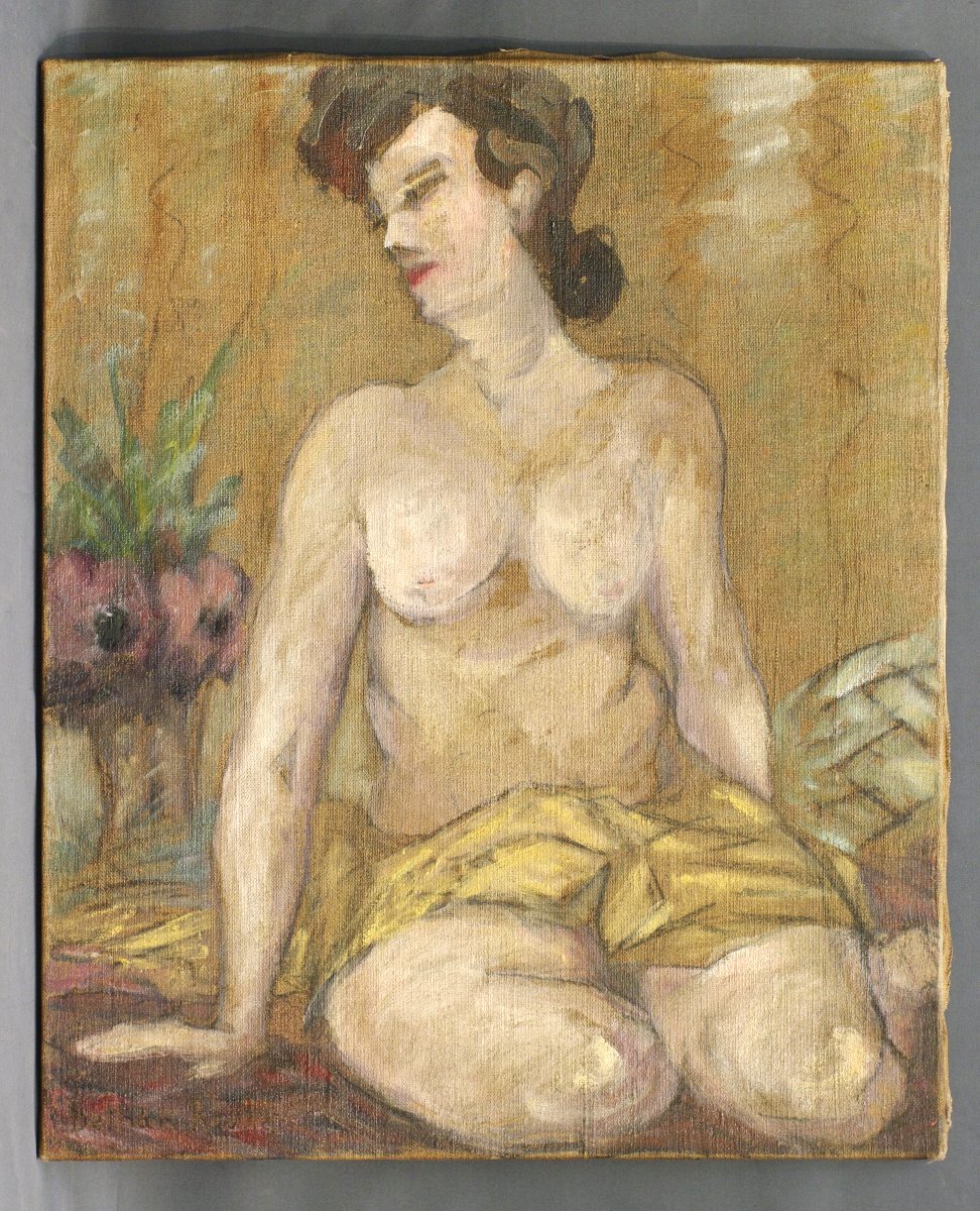 "nude And Flowers" By Marie-thérèse Dethan-roullet, Circa 1930-photo-2