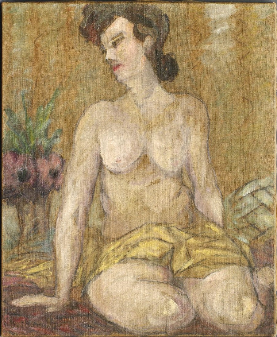 "nude And Flowers" By Marie-thérèse Dethan-roullet, Circa 1930