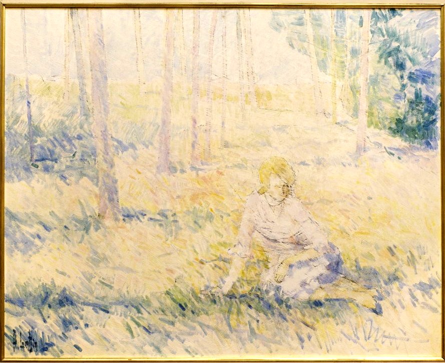 Large Painting By Robert Lambin, *woman In The Woods*, Circa 1960, Post-impressionism-photo-2