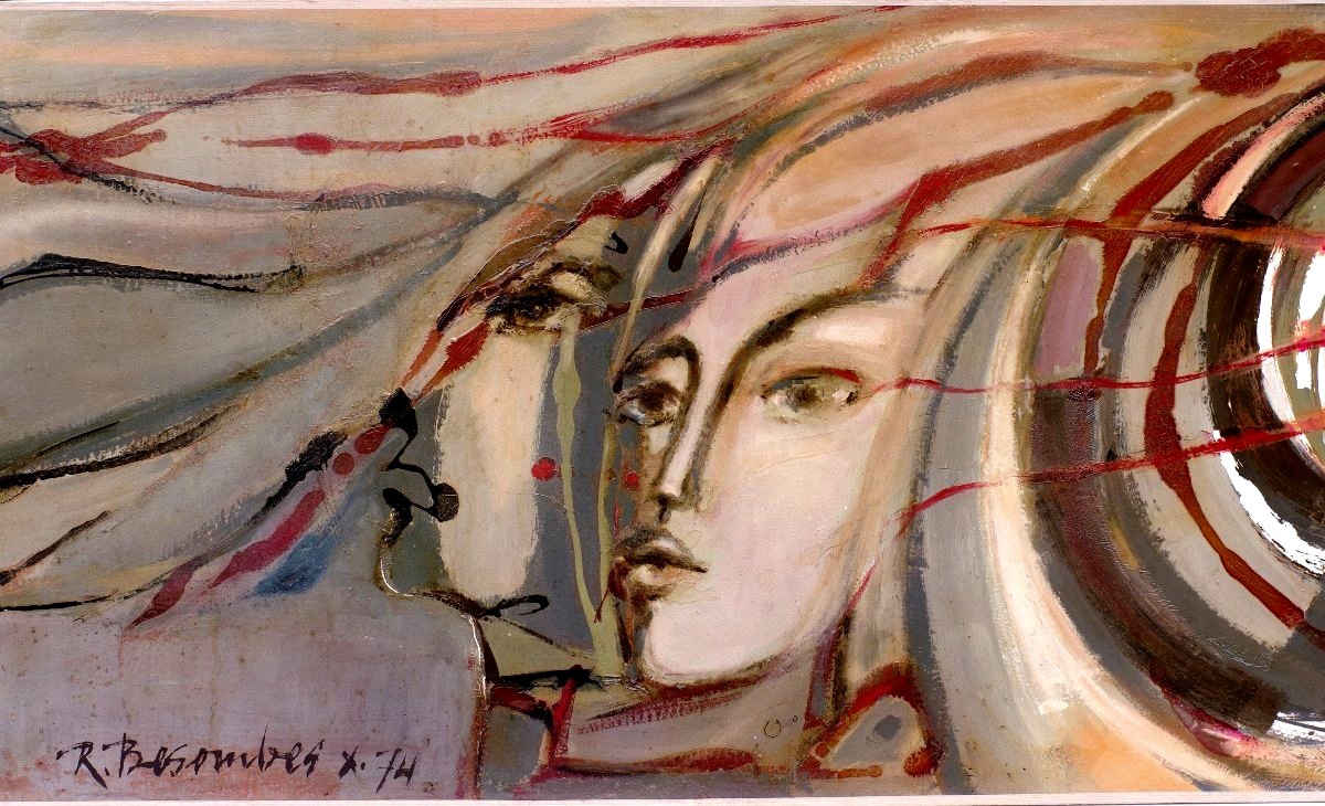 Roger Bezombes Tableau grande Fresque 1974 Vortex au visages surréalisme-photo-3