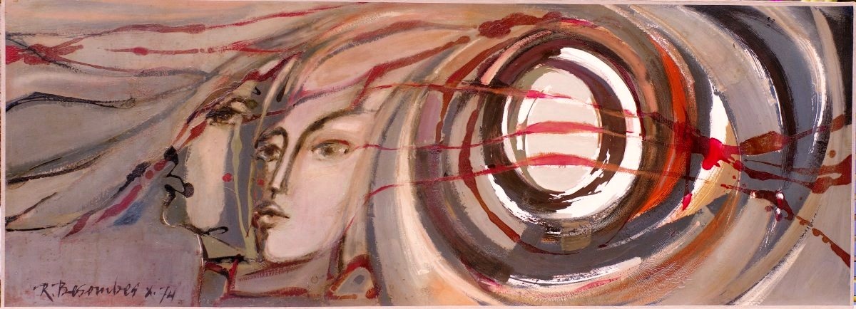 Roger Bezombes Tableau grande Fresque 1974 Vortex au visages surréalisme