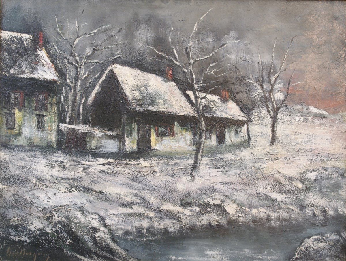 Tableau Marcel Bouyeron Maisons Sous La Neige-photo-3