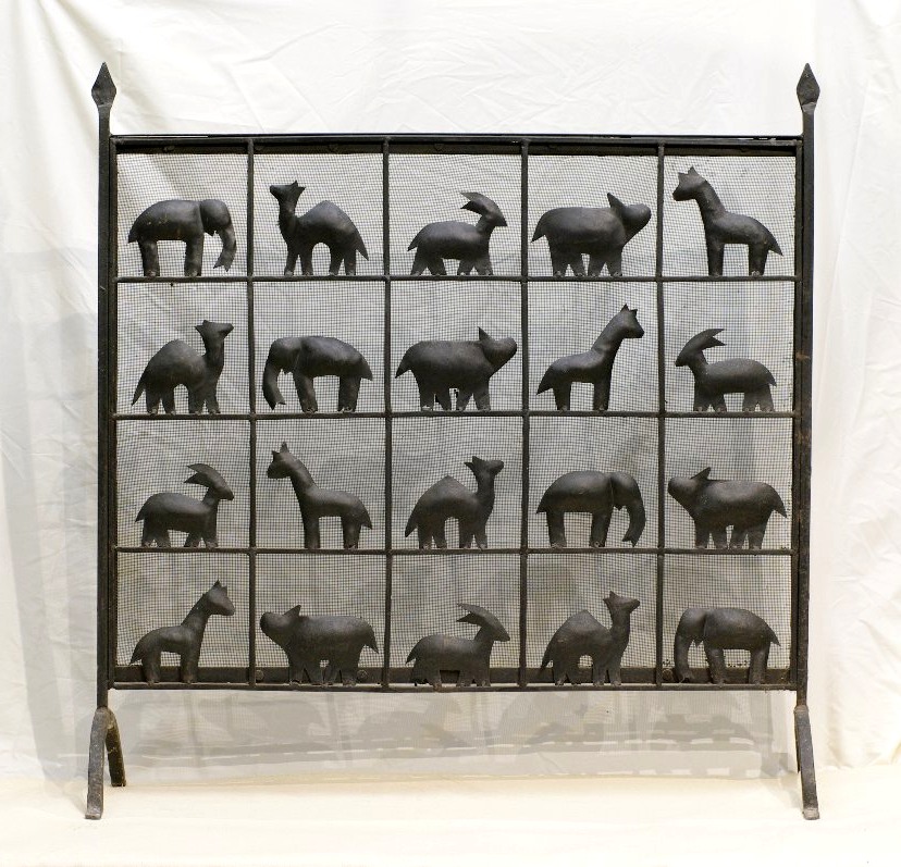 In Front Of Fire 1950 Wrought Iron African Animals