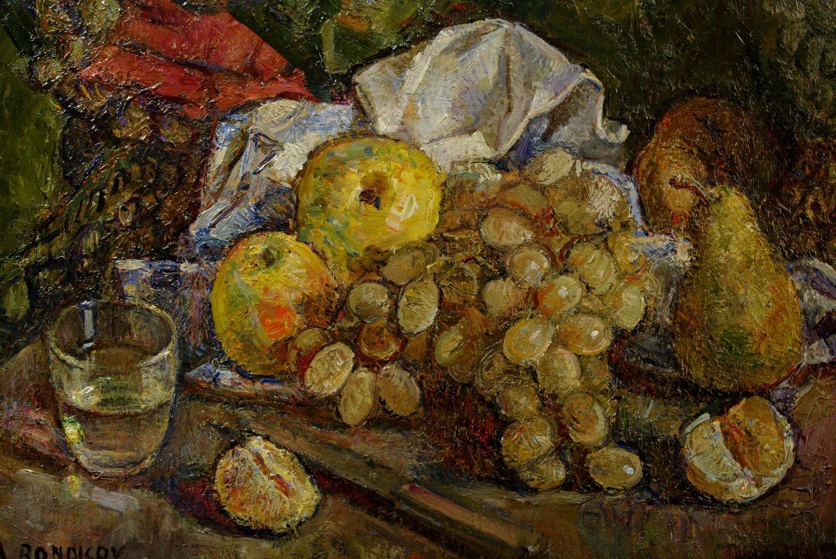 Tableau Alexandre Bondicov 1965 Nature Morte Aux Raisins -photo-3