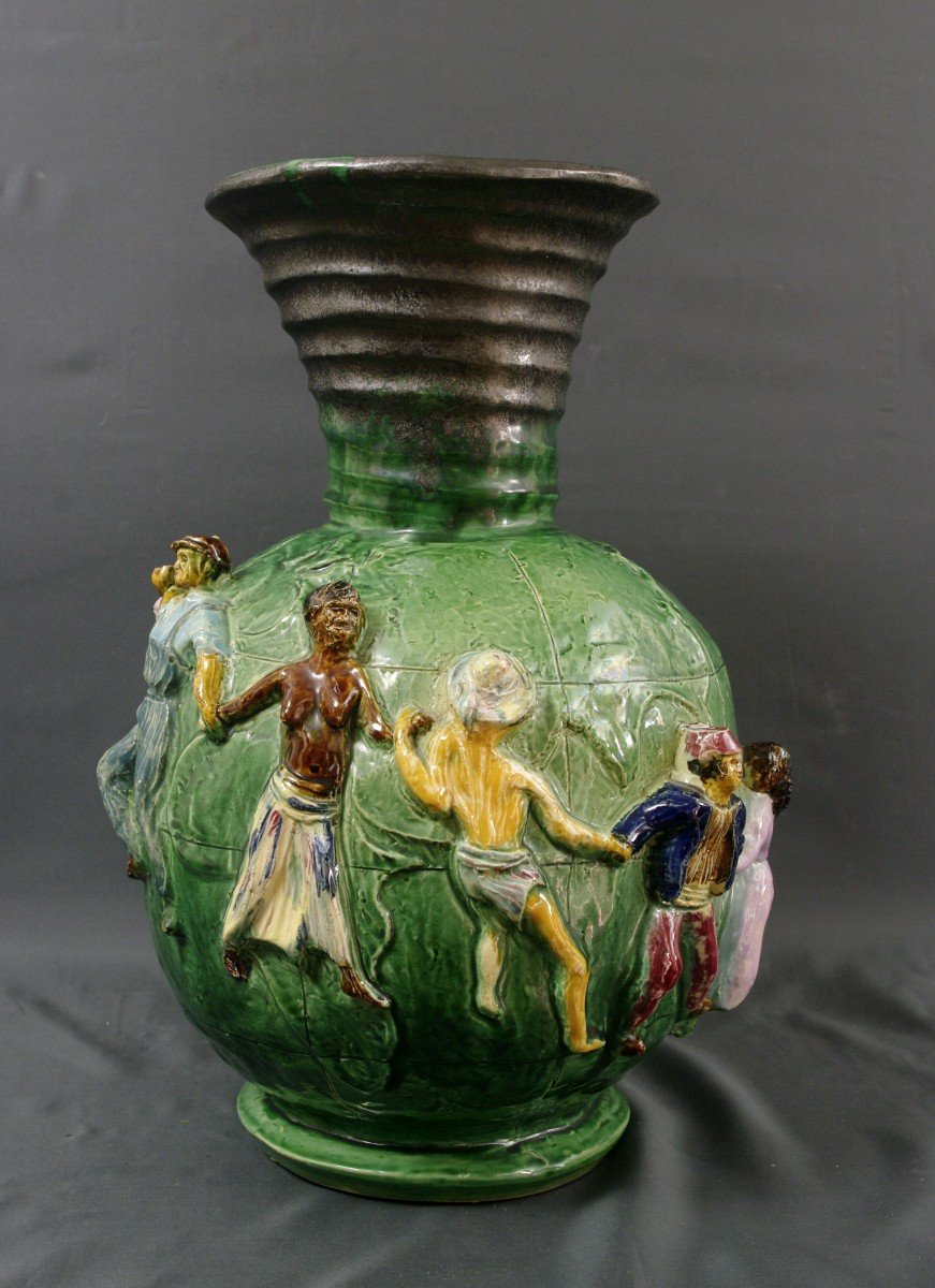 Large Ceramic Vase Circa 1950 Le Monde Et Sa Farandole-photo-2