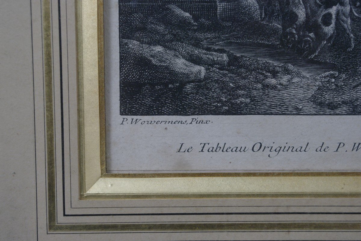 Engraving Circa 1750 Return From Hunting And Curée Jean Moyreau & Philips Wowermens-photo-3