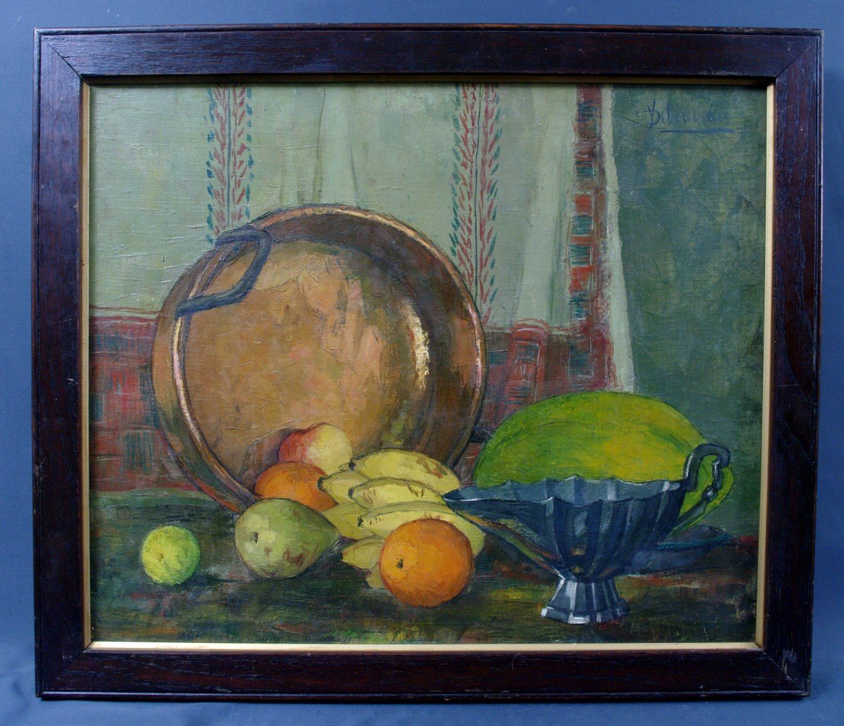 Painting Still Life Exotic Fruits Yvonne Debeauvais Around 1930