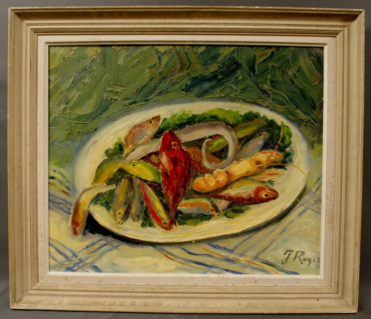 Table Early 20th Still Life Rock Fish J Roque