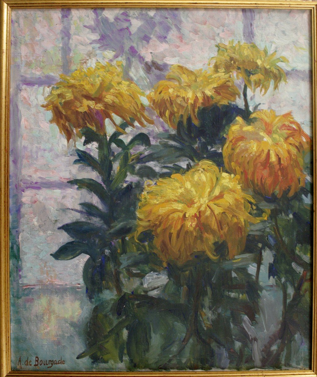 Tableau Bouquet De Chrysanthèmes Par Augusta De Bourgade 1930-photo-2