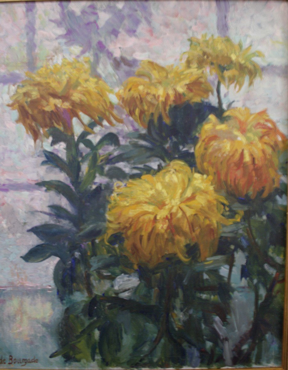 Painting Bouquet Of Chrysanthemums By Augusta De Bourgade 1930-photo-3