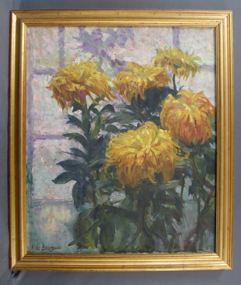 Painting Bouquet Of Chrysanthemums By Augusta De Bourgade 1930