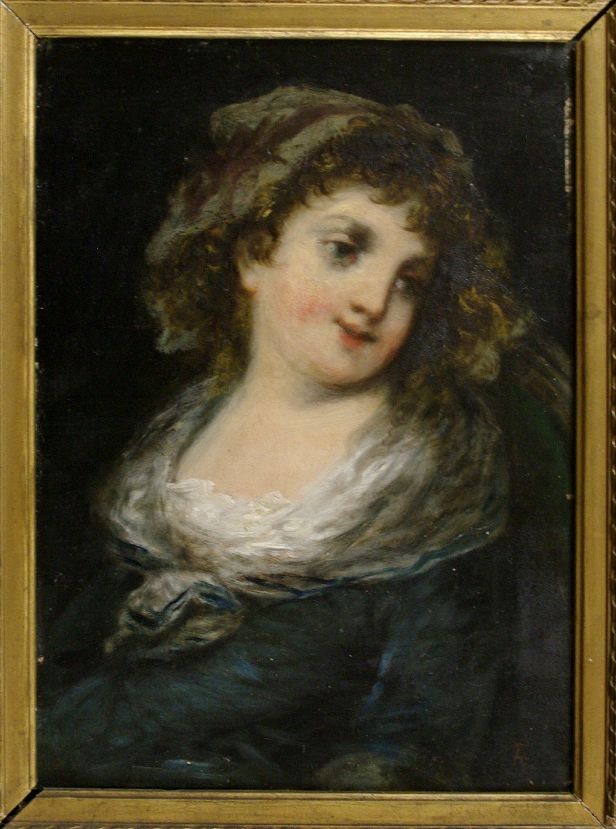 19th Century Painting Oil On Wood Portrait Of Woman-photo-2