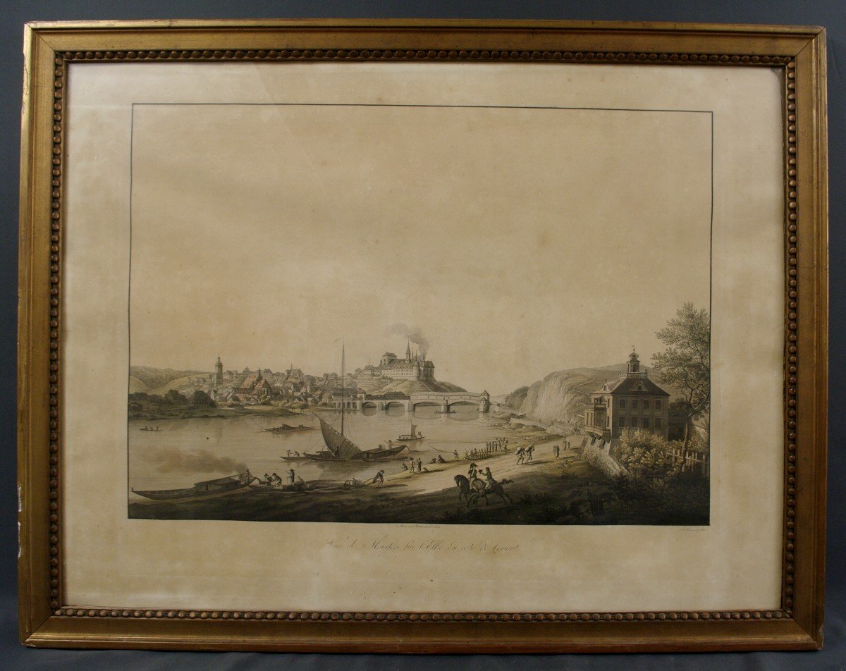 Originale 1805 Vue De Meissen Sur l'Elbe Au Côté De l'Orient