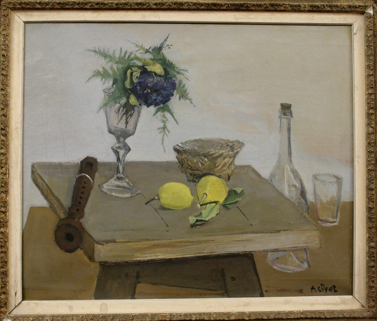 Tableau André Civet Vers 1950 Nature Morte Aux Citrons-photo-2