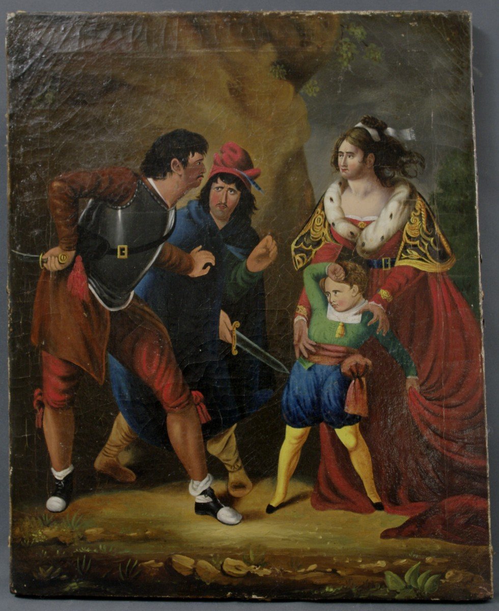 Painting 19th Spanish School Brigands Kidnapping