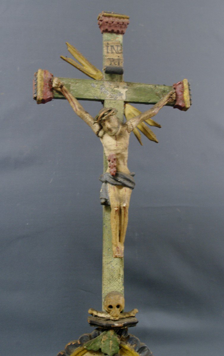 Crucifix Circa 1800 Polychrome Wood South America-photo-2