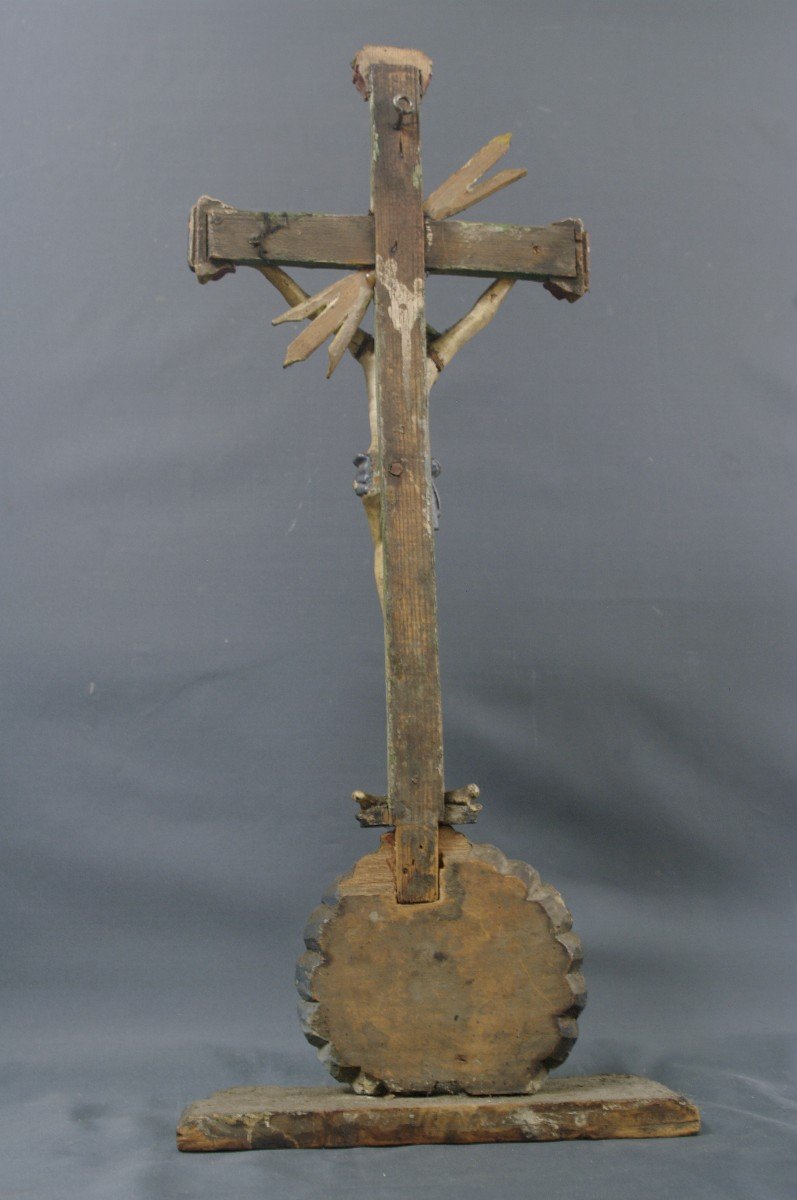 Crucifix Circa 1800 Polychrome Wood South America-photo-4