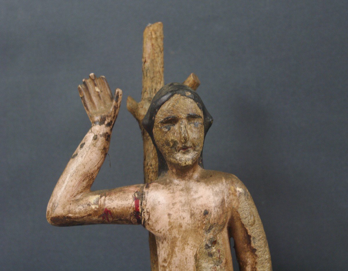 Saint Sebastian Folk Art Old Polychrome Wood-photo-1