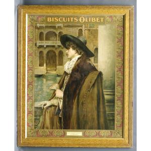 Affiche Chromolithographie Fin 19ème Biscuits Olibet Bordeaux Roybet