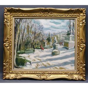 Tableau Dijon La Place darcy sous la neige Guy Lépée 1986