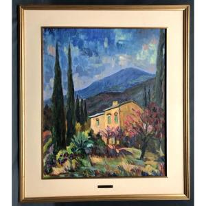 Tableau Roquebrune-Cap-Martin 1970 S. Lemaire Alpes Maritimes La Boudaude 