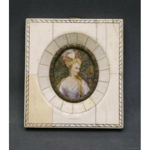 Miniature signée Romney Lady Carnac d'après un tableau de Reynolds